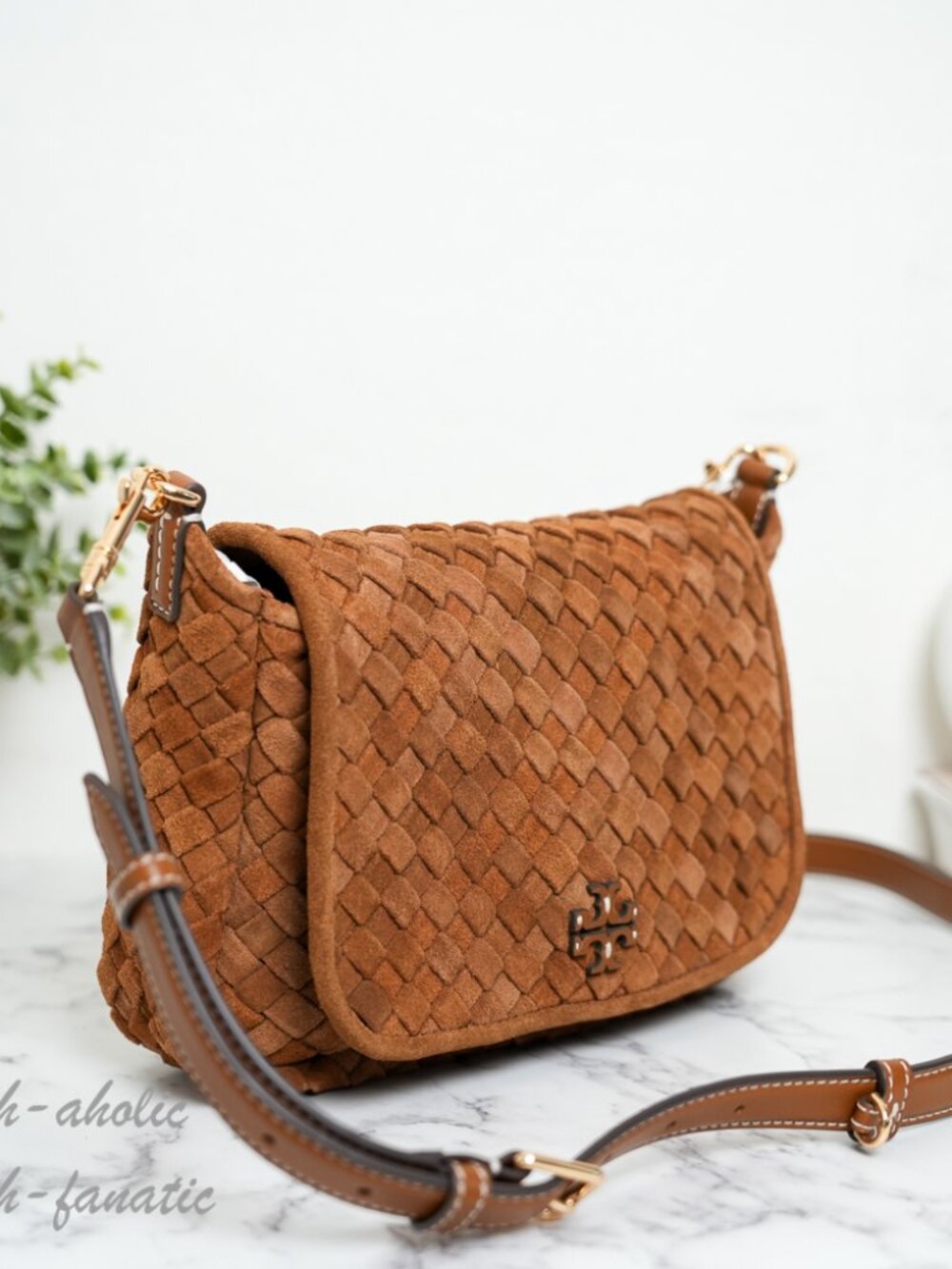 Tory Burch Thea Woven Suede Flap Crossbody in Chicroy Brown NWT - Picture 2 of 11